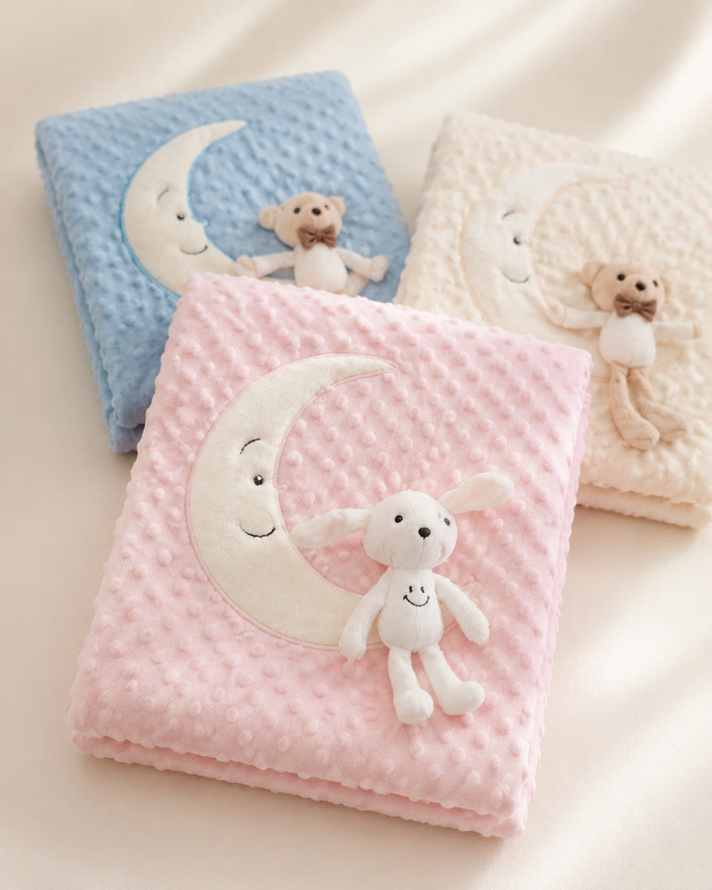 Crescent moon baby blanket with plush toy — main product view