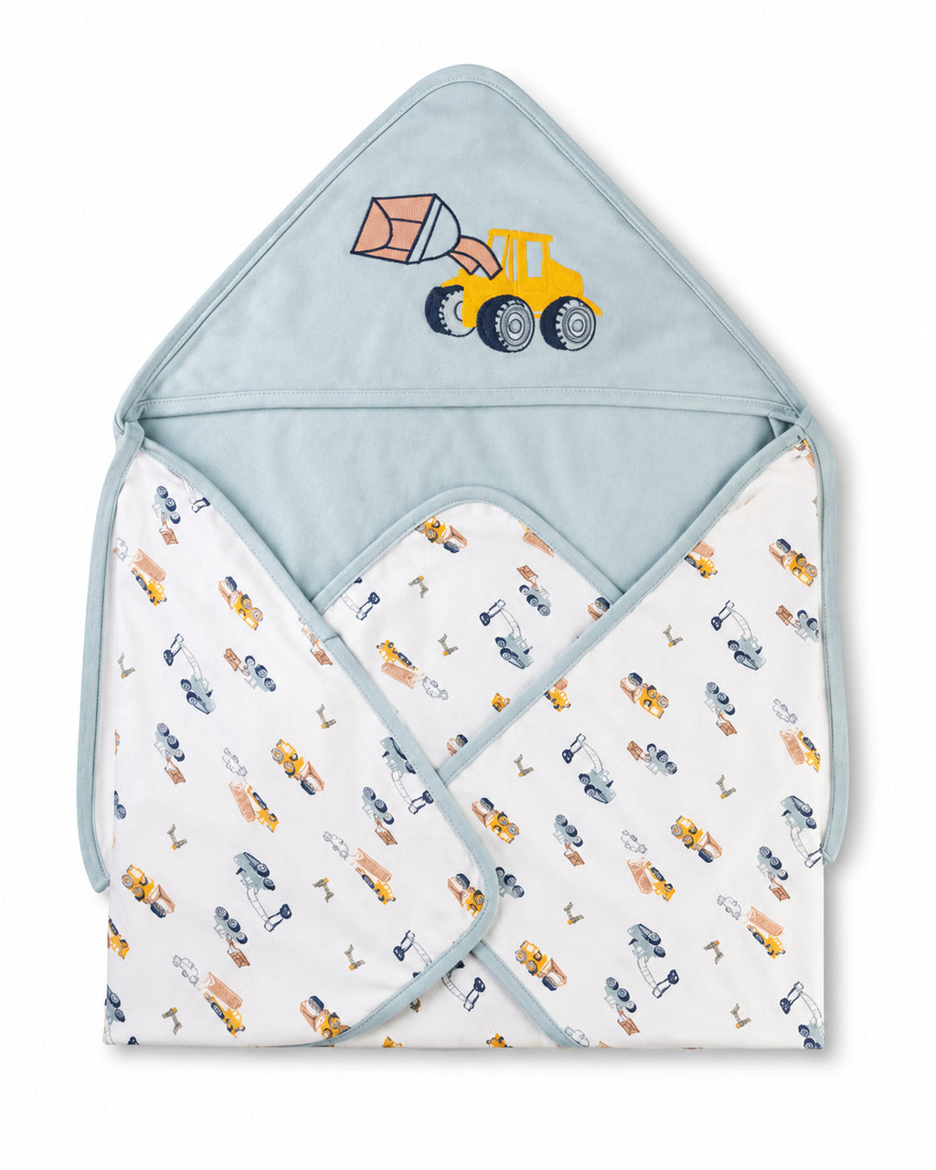 Funny Bunny light blue hooded baby wrap, white-background hero