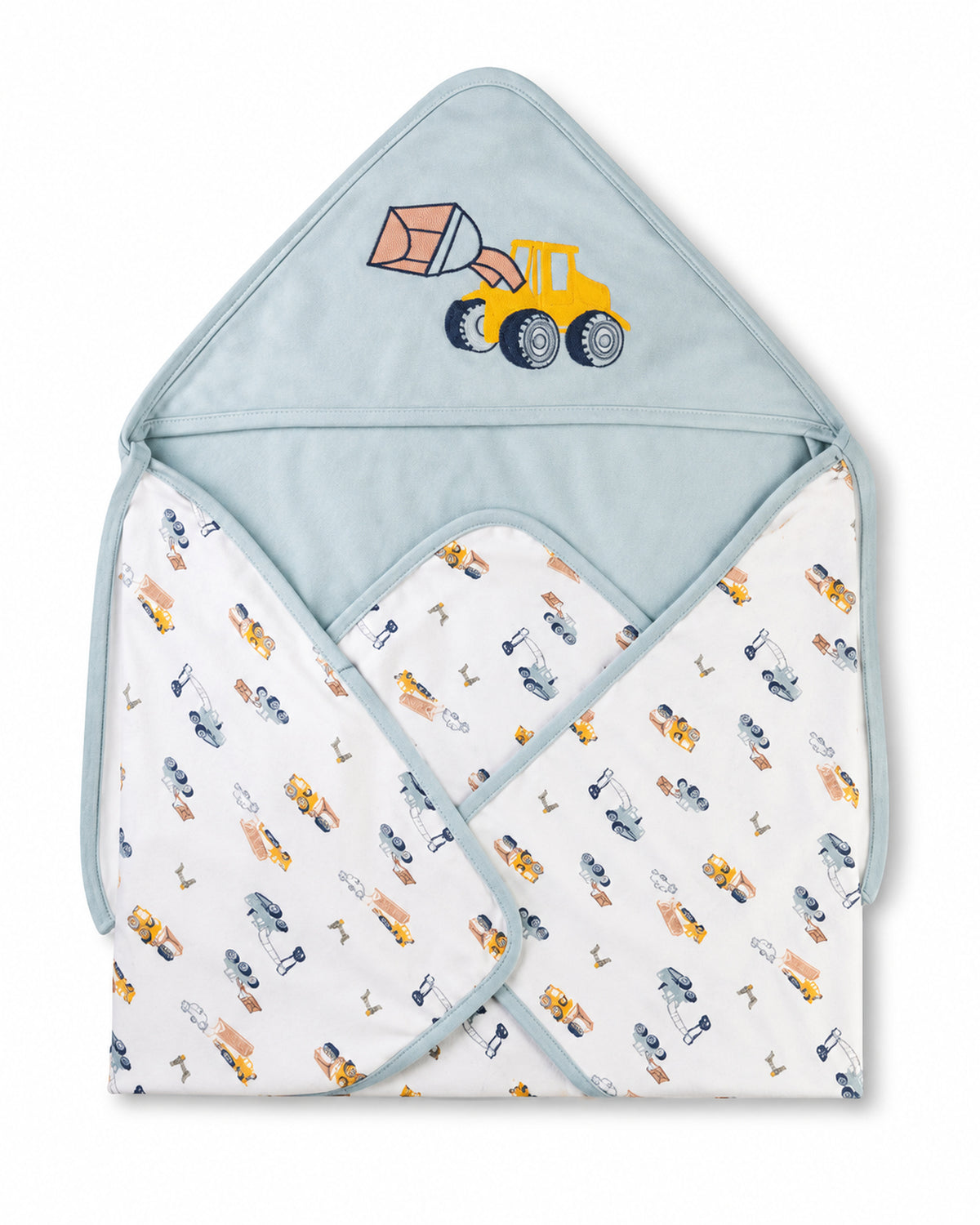 Funny Bunny light blue hooded baby wrap, white-background hero