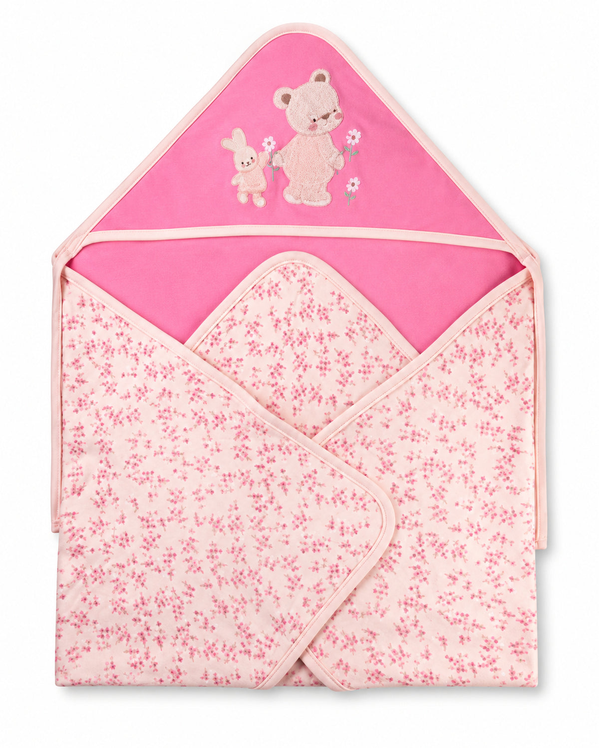 Funny Bunny pink hooded baby wrap, white-background hero