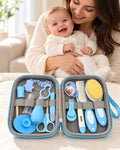 Baby care kit, Sky mother and fully clothed baby with open kit