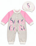 Baby Dream pink dinosaur sleepsuit and hat set, complete two-piece set