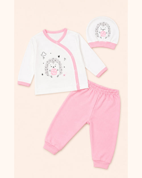 Baby Dream three-piece hedgehog baby set – pink – main product view