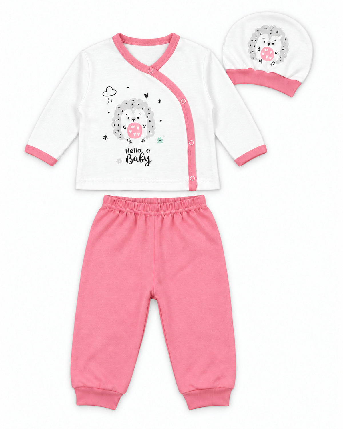 Baby Dream pink hedgehog baby set, complete three-piece set
