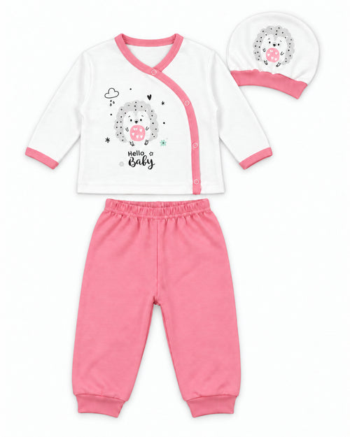 Baby Dream pink hedgehog baby set, complete three-piece set