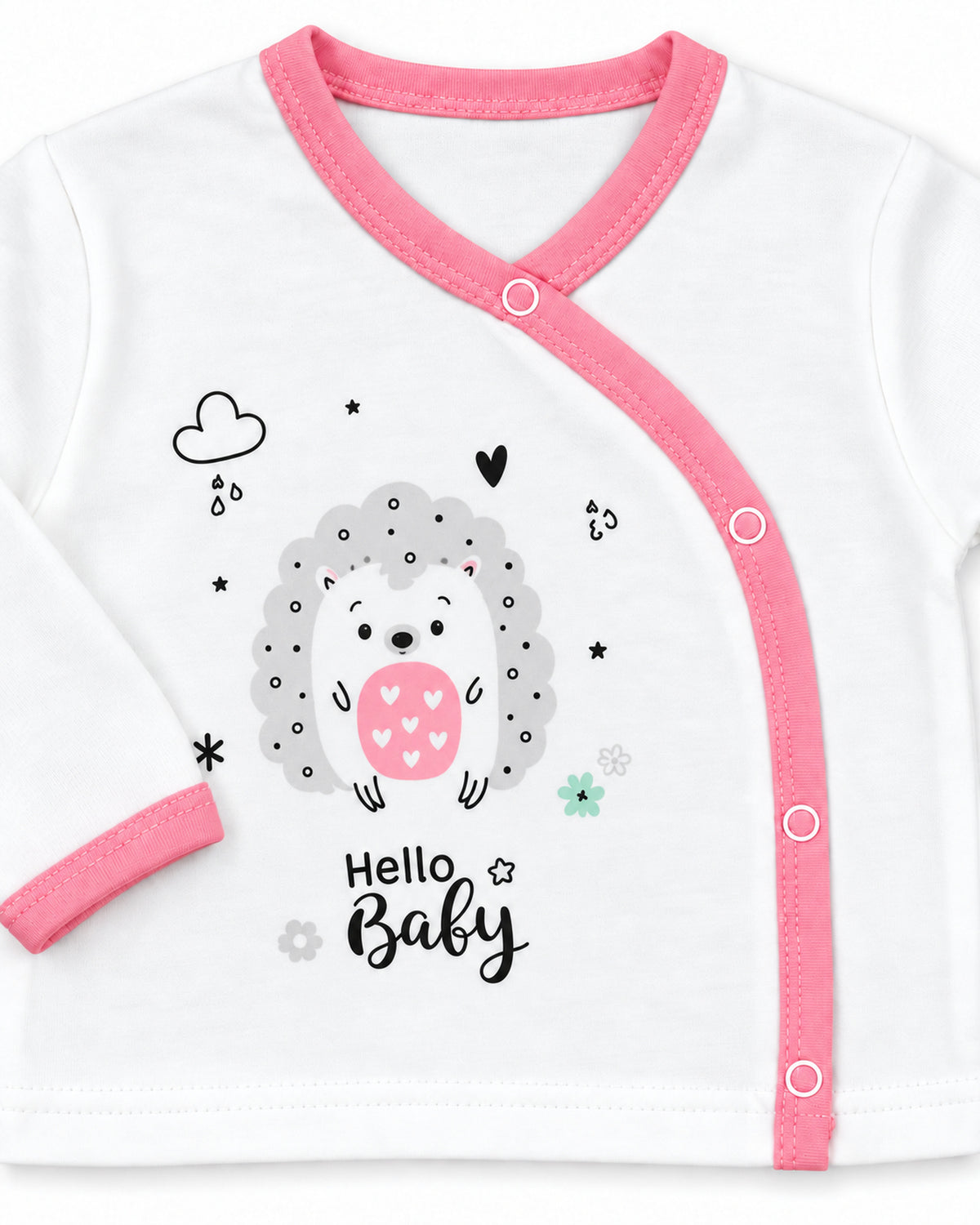 Baby Dream pink hedgehog baby set, wrap top, hedgehog print and snap detail