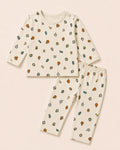Pale cream Funny Bunny long-sleeve baby two-piece set with sports print, full product view
