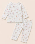 White baby two-piece set with floral bunny print – front product view