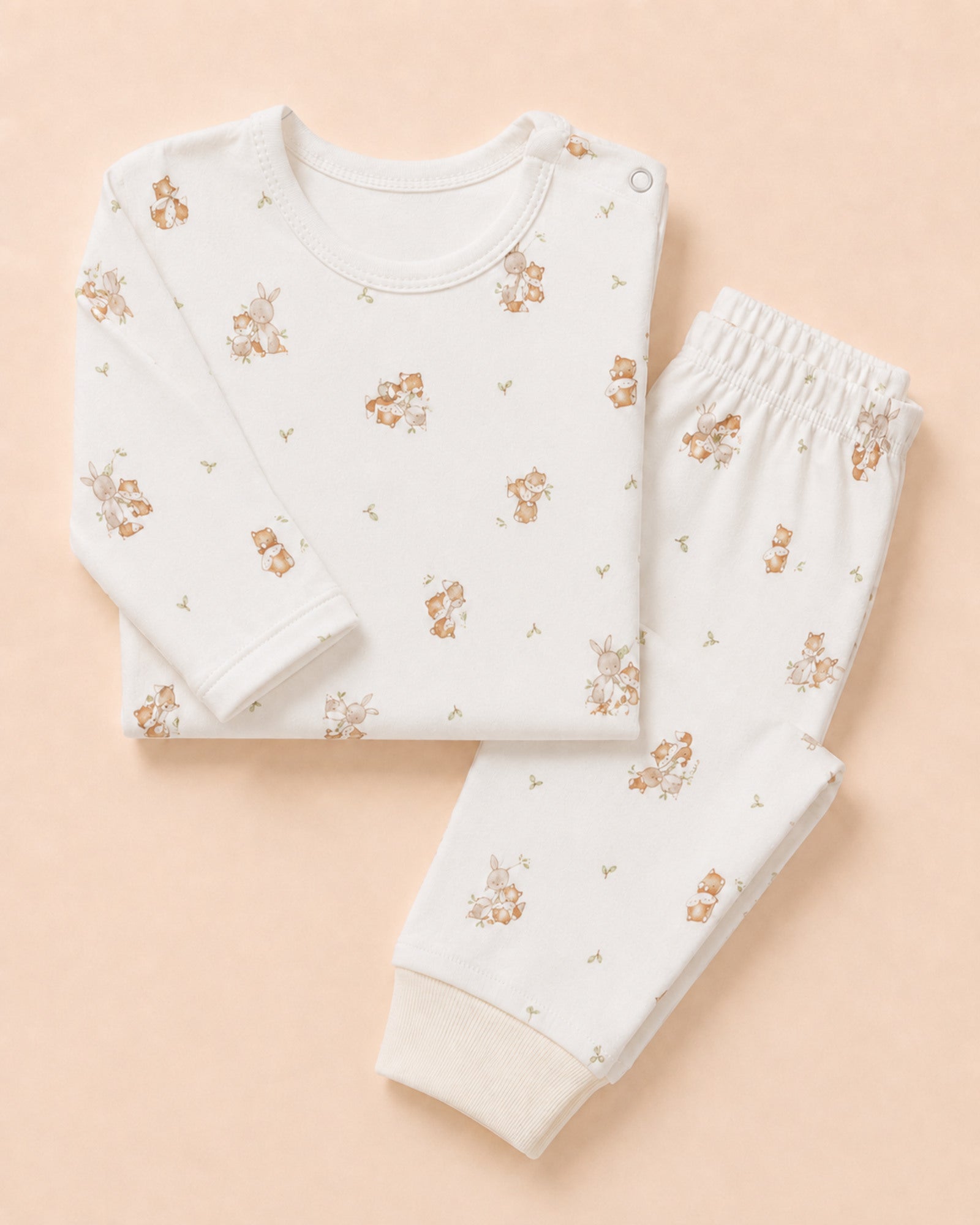 White fox-and-bunny baby set – regenerated composition