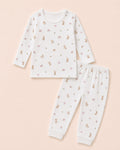 White bunny-print baby two-piece set – front view