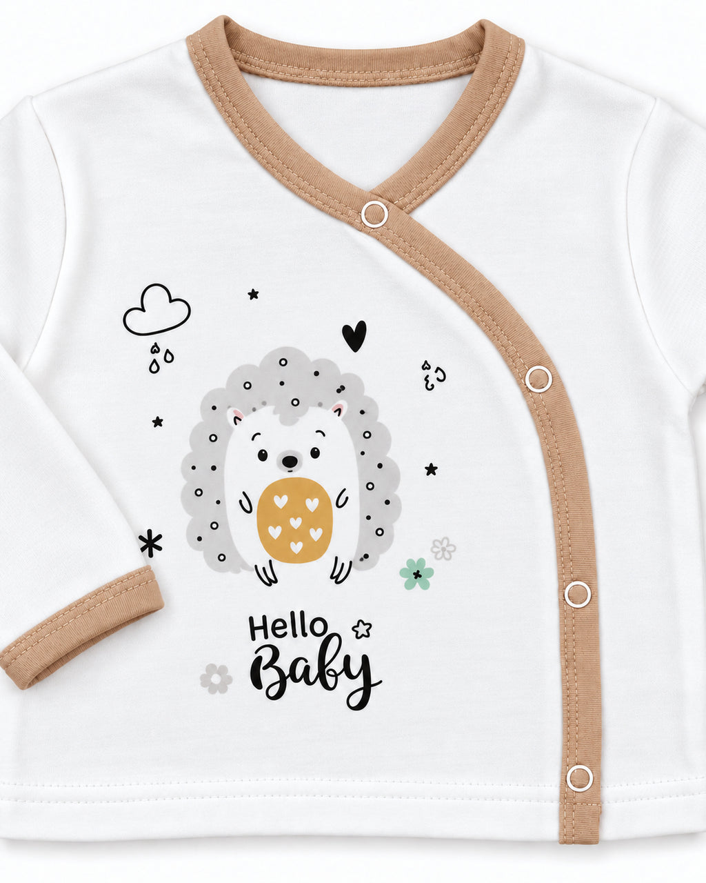 Baby Dream coffee hedgehog baby set, wrap top, hedgehog print and snap detail