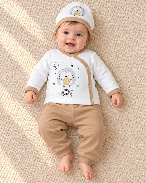Baby Dream coffee hedgehog baby set, baby wearing the complete set