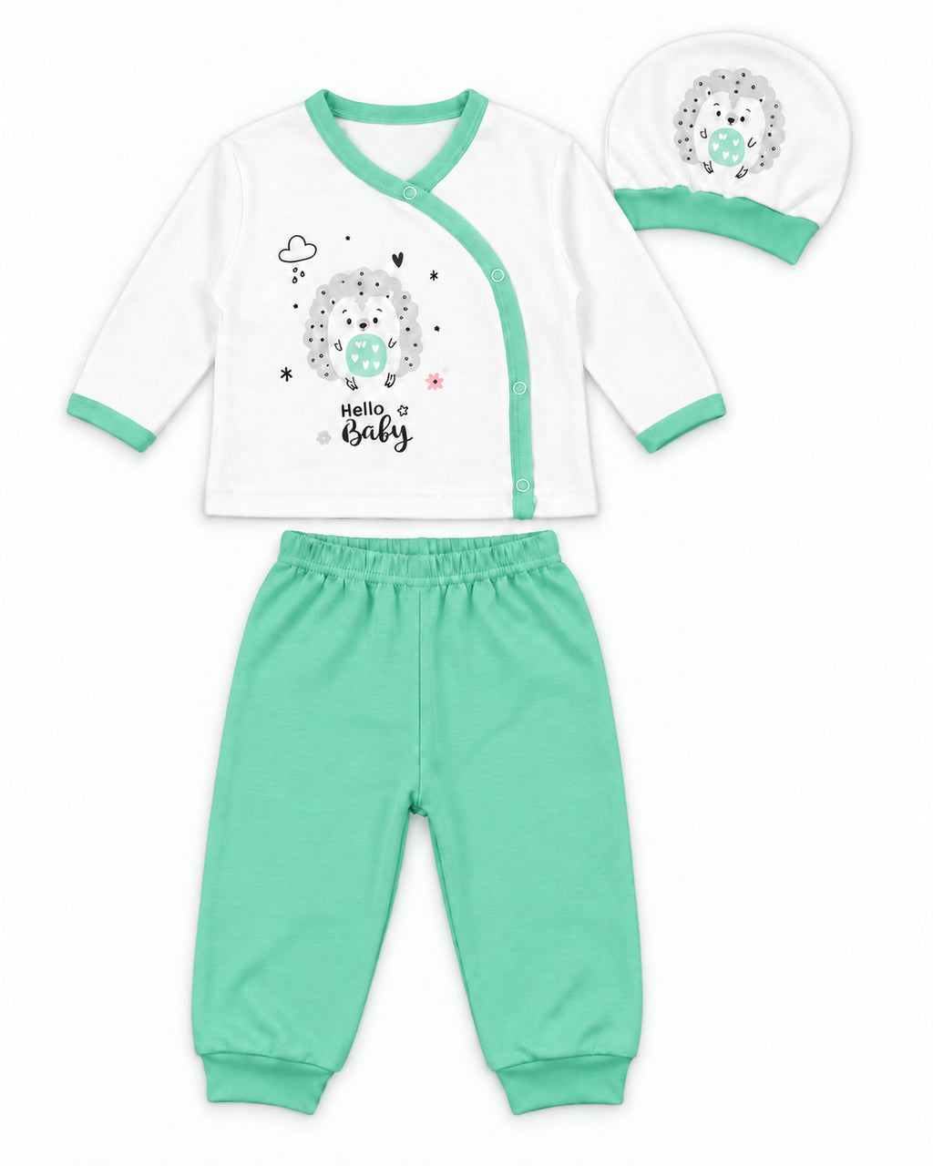 Baby Dream pistachio hedgehog baby set, complete three-piece set