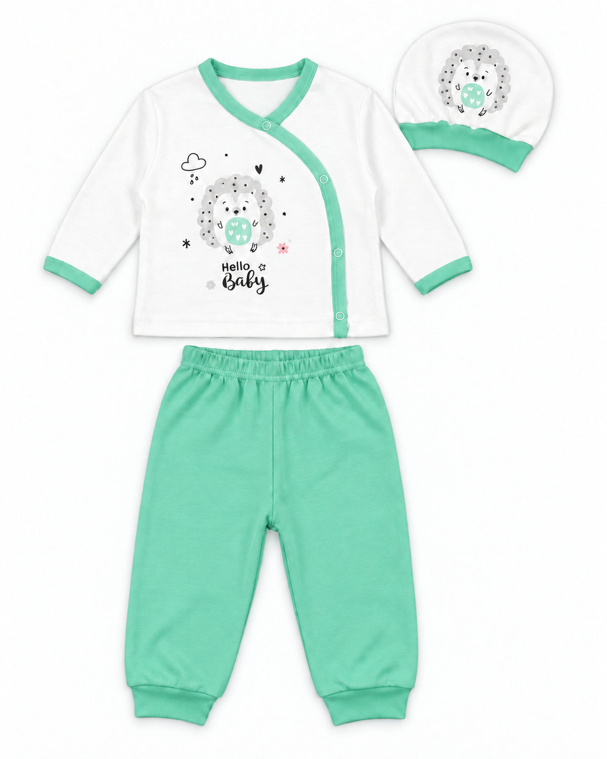 Baby Dream pistachio hedgehog baby set, complete three-piece set