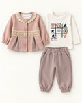 Dusty rose baby girl three-piece lace jacket outfit, complete outfit with all included pieces