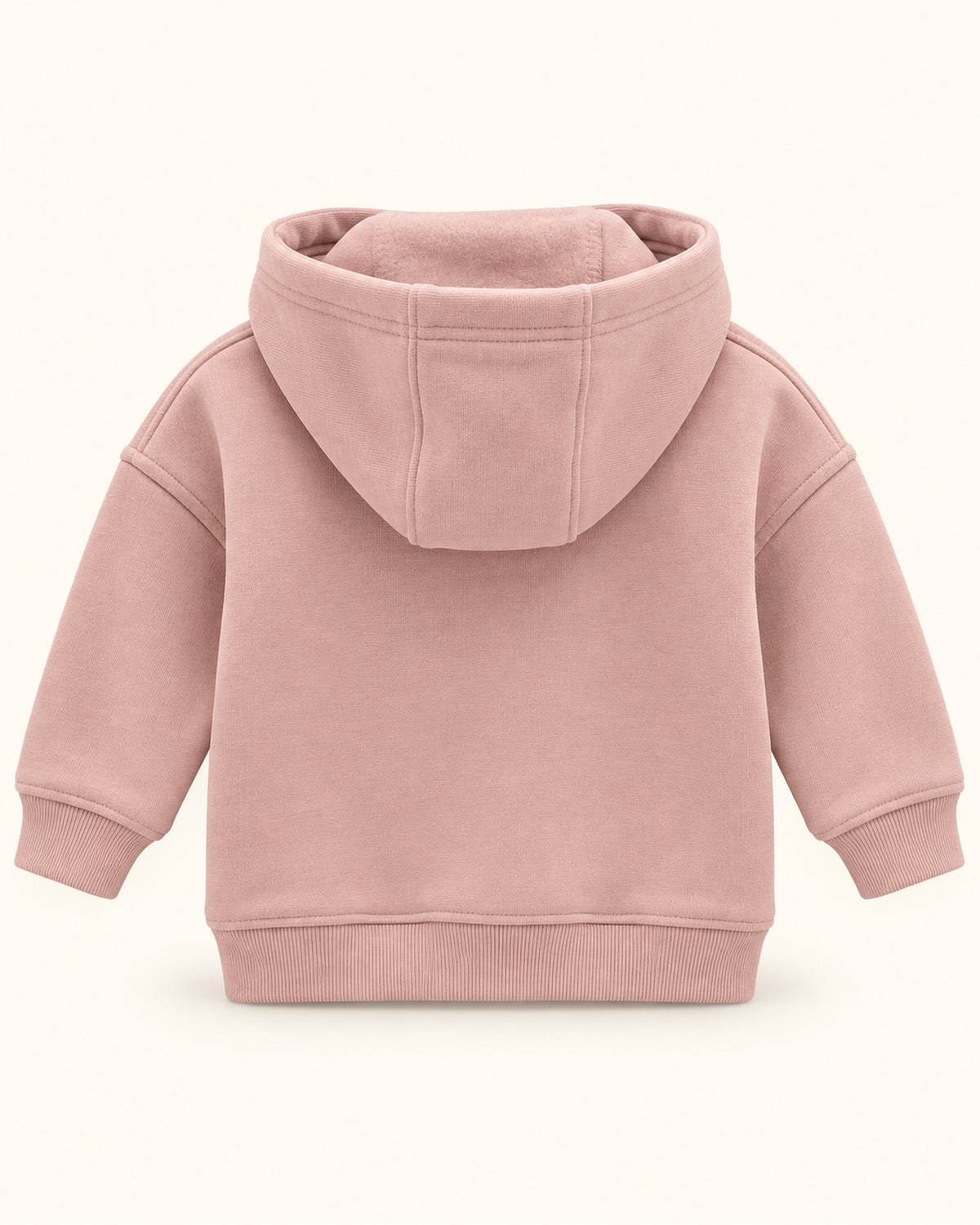 Dusty pink baby girl sequin-heart hoodie and joggers set, plain back and hood with ribbed cuffs and hem