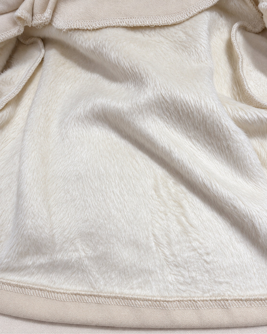 Cream beige baby girl satin-ruffle jacket, floral top and joggers set, plush inner fabric and overlock seam