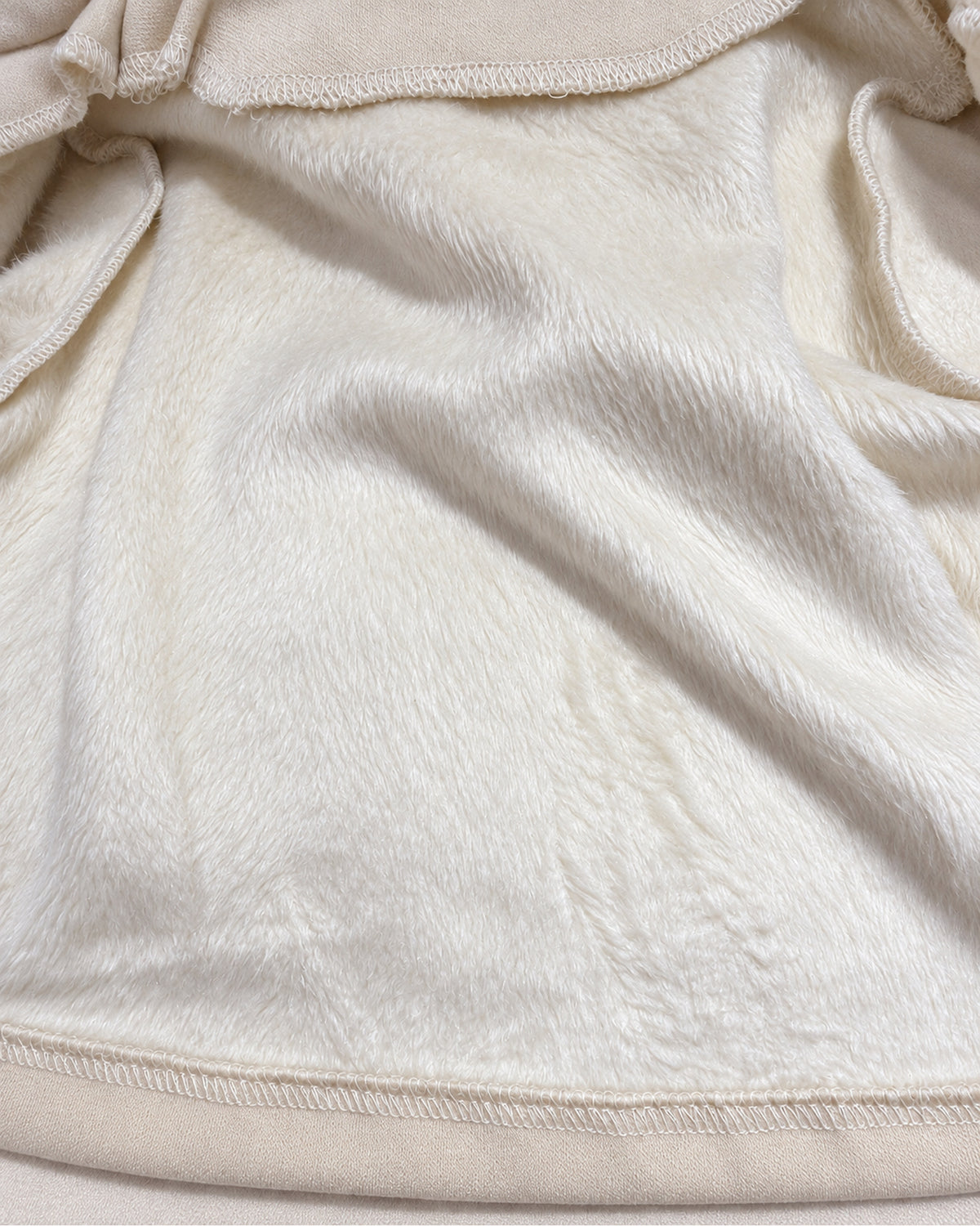 Cream beige baby girl satin-ruffle jacket, floral top and joggers set, plush inner fabric and overlock seam