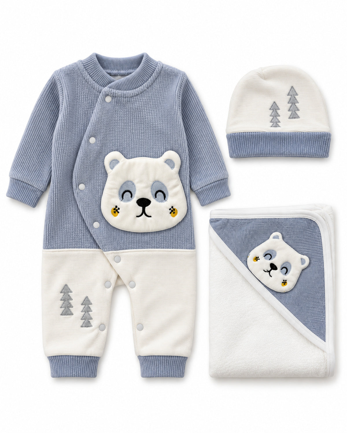 Baby Blue baby bear set, complete product front view