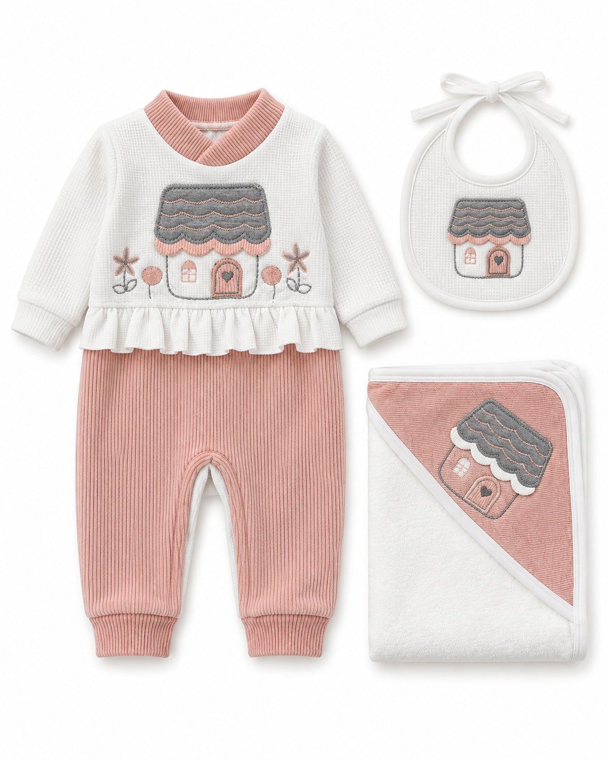 Dusty Rose baby house set, complete product front view