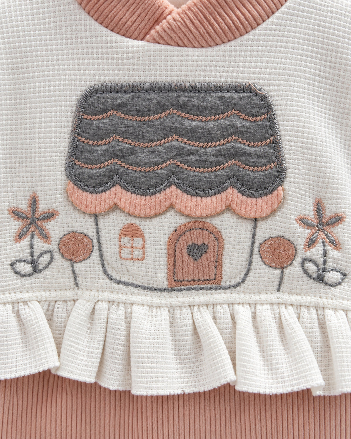 Dusty Rose baby house set, fabric and design detail
