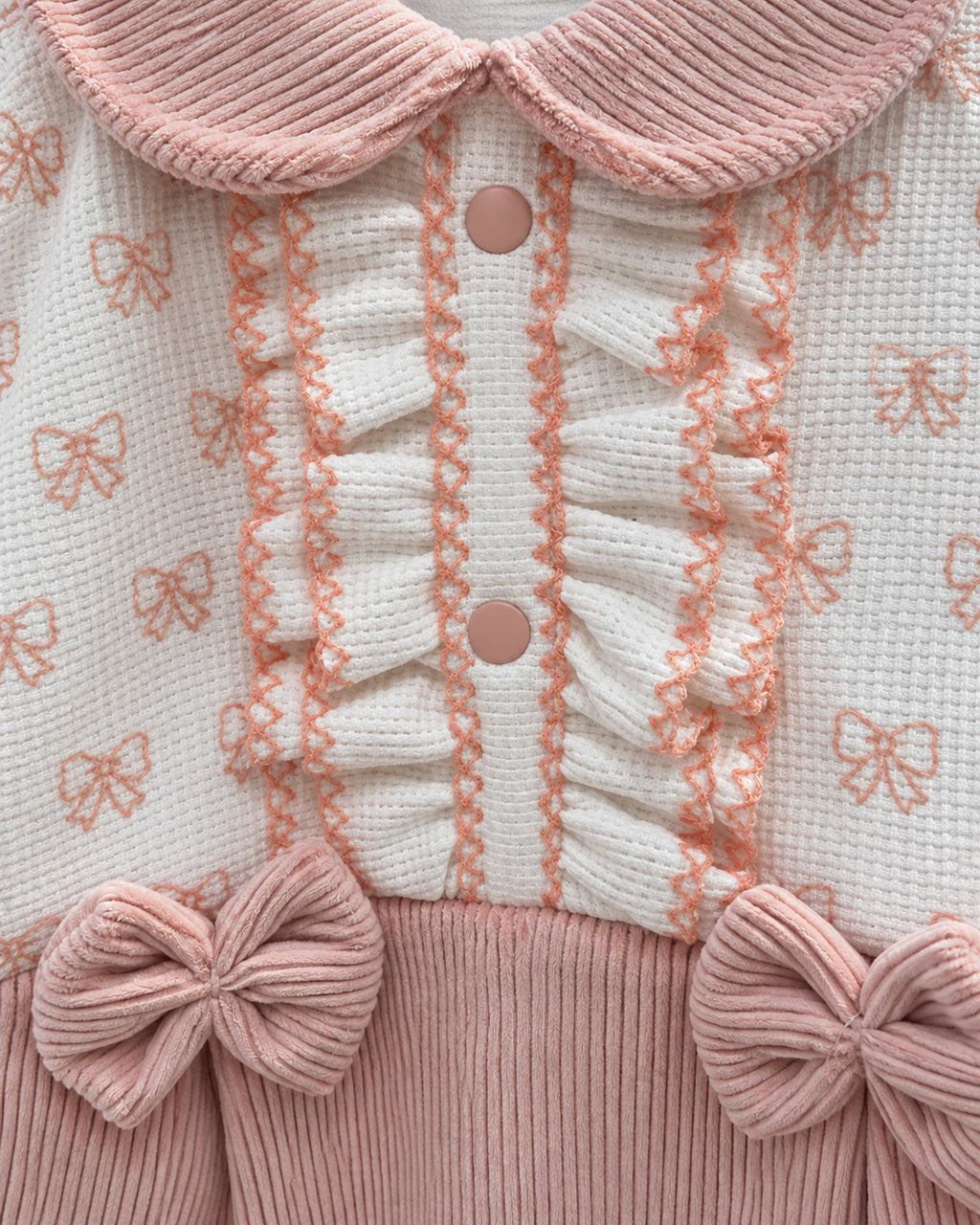 Dusty Rose baby bow set, fabric and design detail