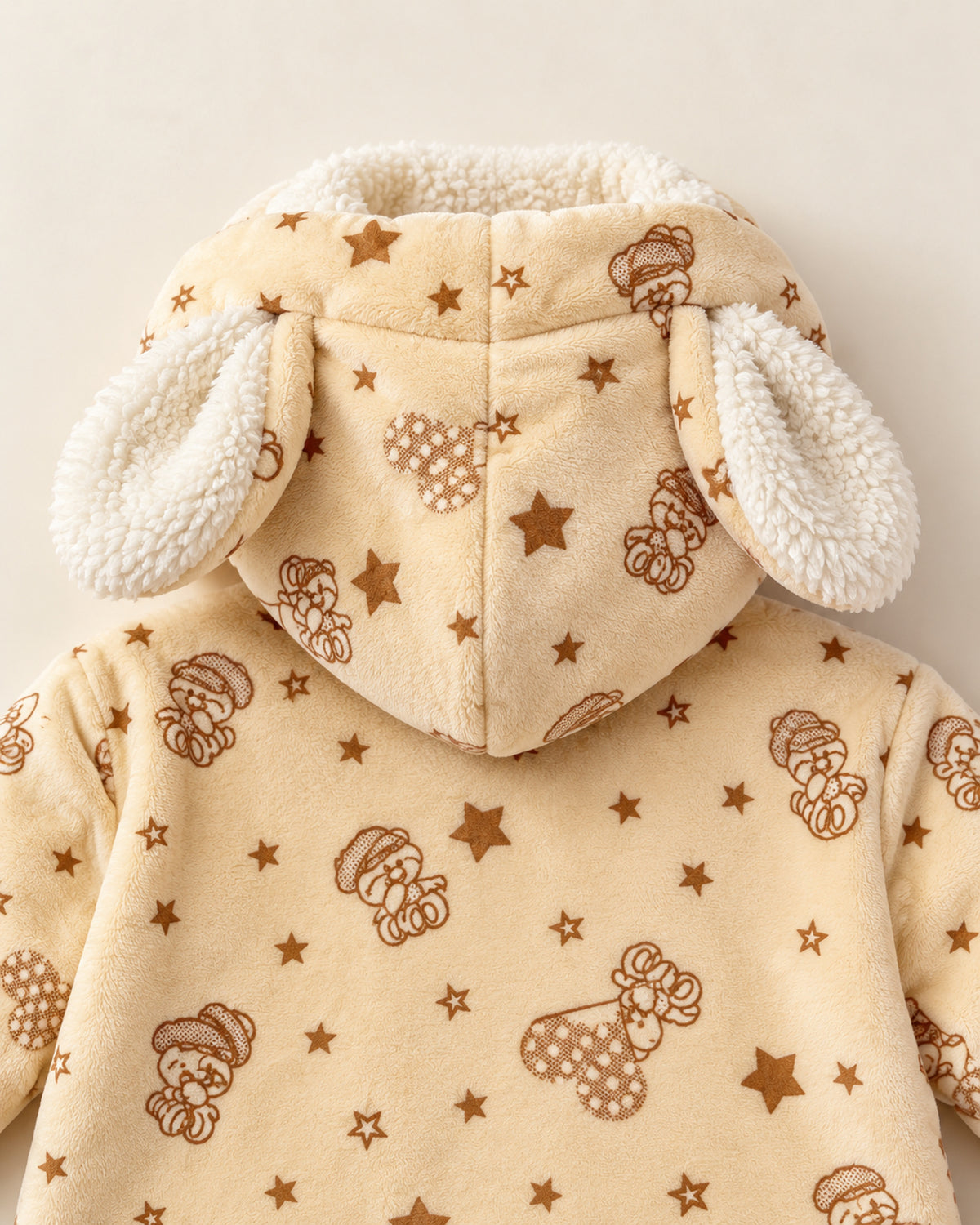 Beige hooded jacket, rear hood and plush ears